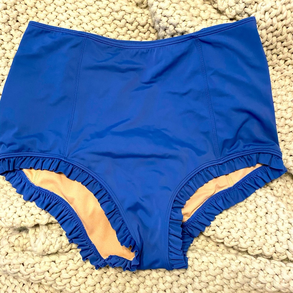 Kortni Jeane Ruffled Blue Swim Bottoms Size Large